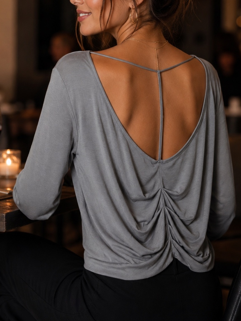 Red BKE Open Back Modal Long Sleeve Top Medium